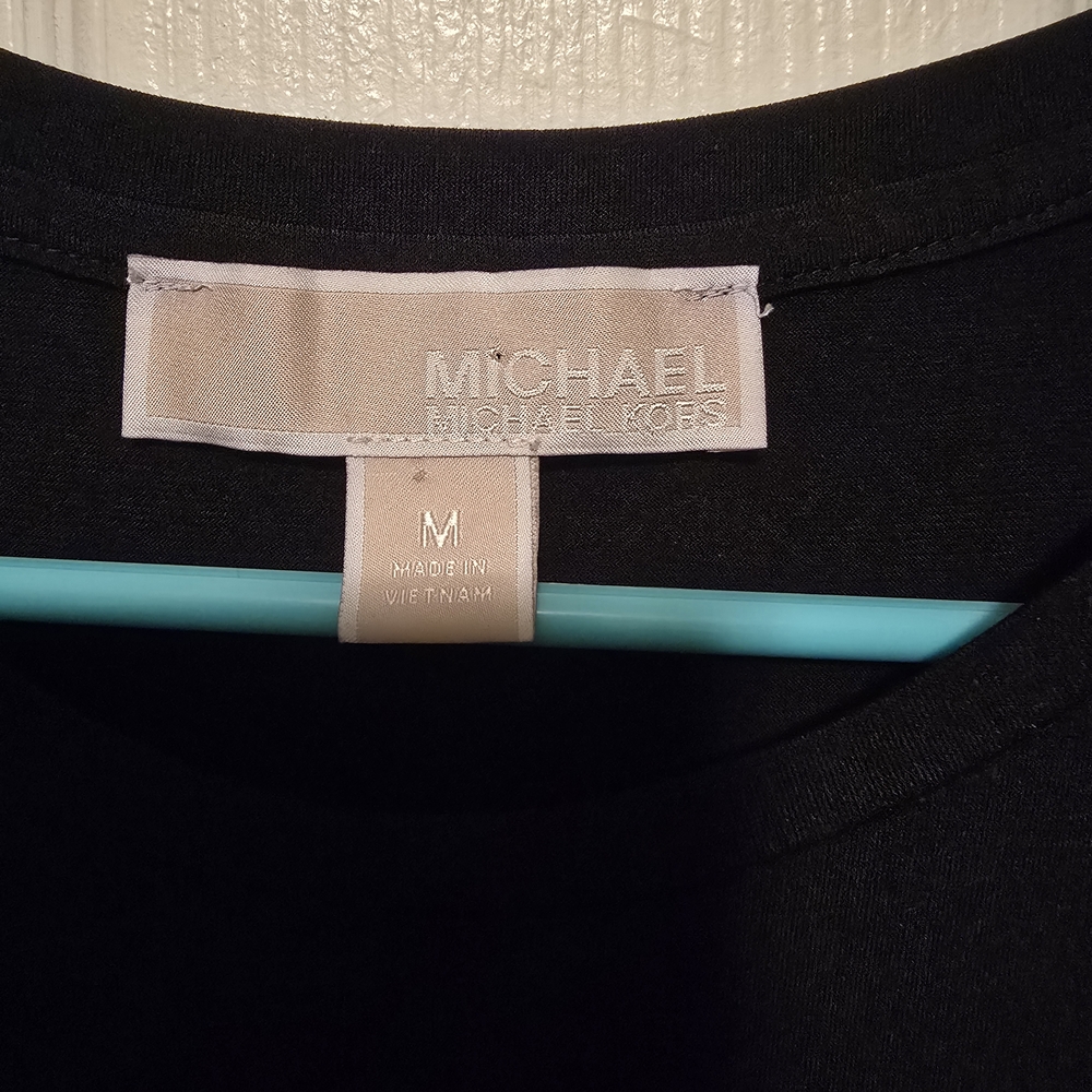 Michael Kors Black Stretch Distressed Shoulder Shift Dress Medium - Picture 3 of 7